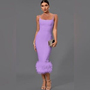 Strappy Feather Midi Bandage Dress size XS purple